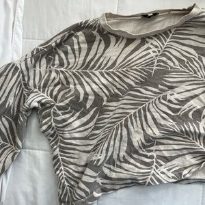 tan white palm leaf crew neck